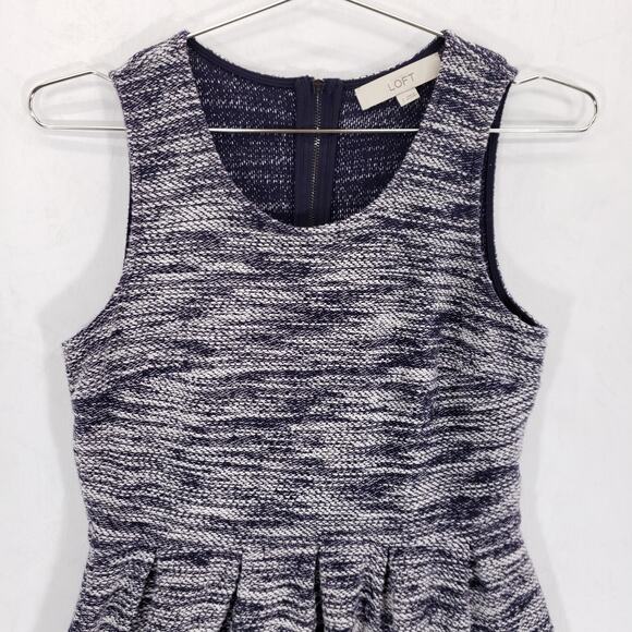 Ann Taylor LOFT Tank Dress Womens 2 Navy White Marled Pleated Knit Zip Up Mini - Picture 2 of 14